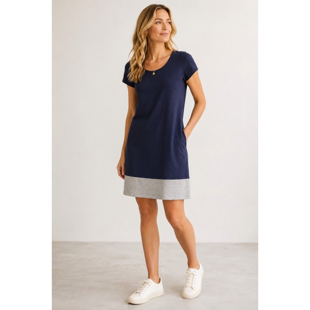 Boden Navy Blue Colorblock Hem Cotton T-Shirt Dress US 6L WW016
